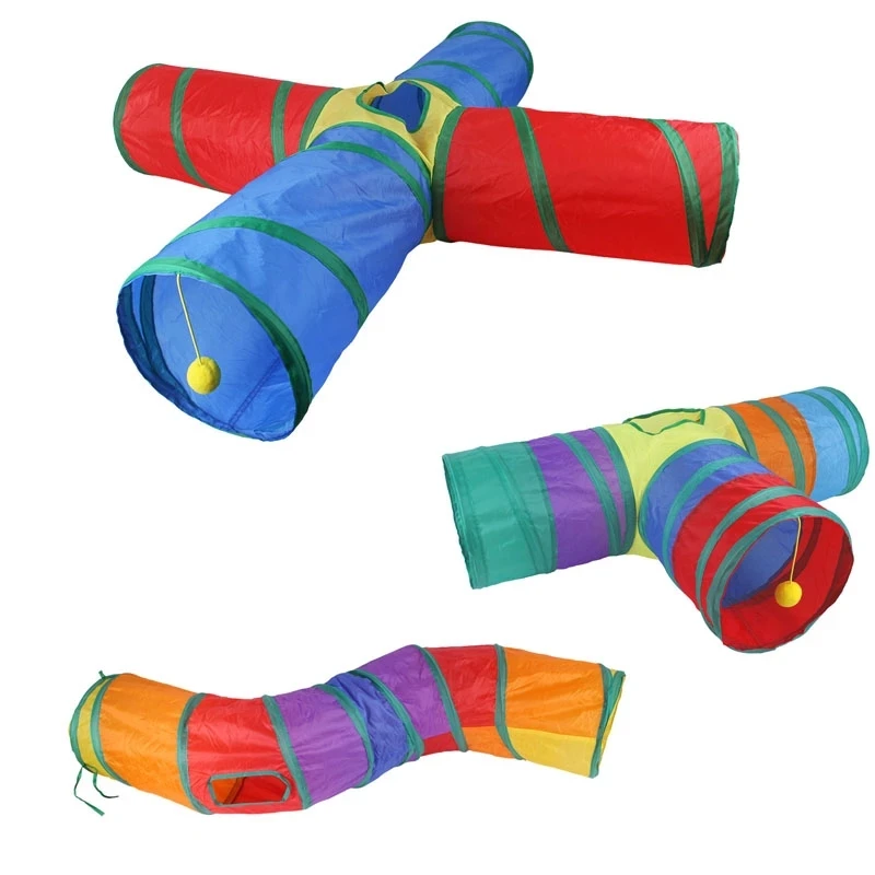 Interactive Filled Funny Cat Stick Toy Three-way Cats Rainbow Tunnel