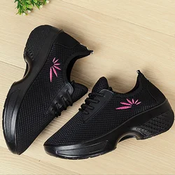 Wholesale red color light weight PU sole embroider logo women ladies dancing shoes fashion sneakers trainers