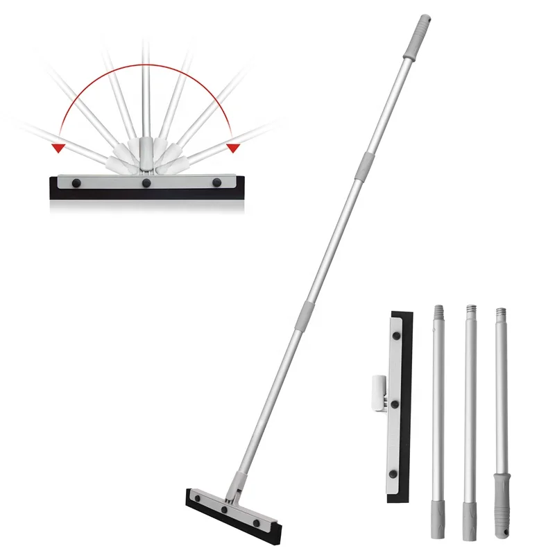 Top seller soft black double rubber water adjustable swivel floor squeegee wiper with extension pole for bathroom