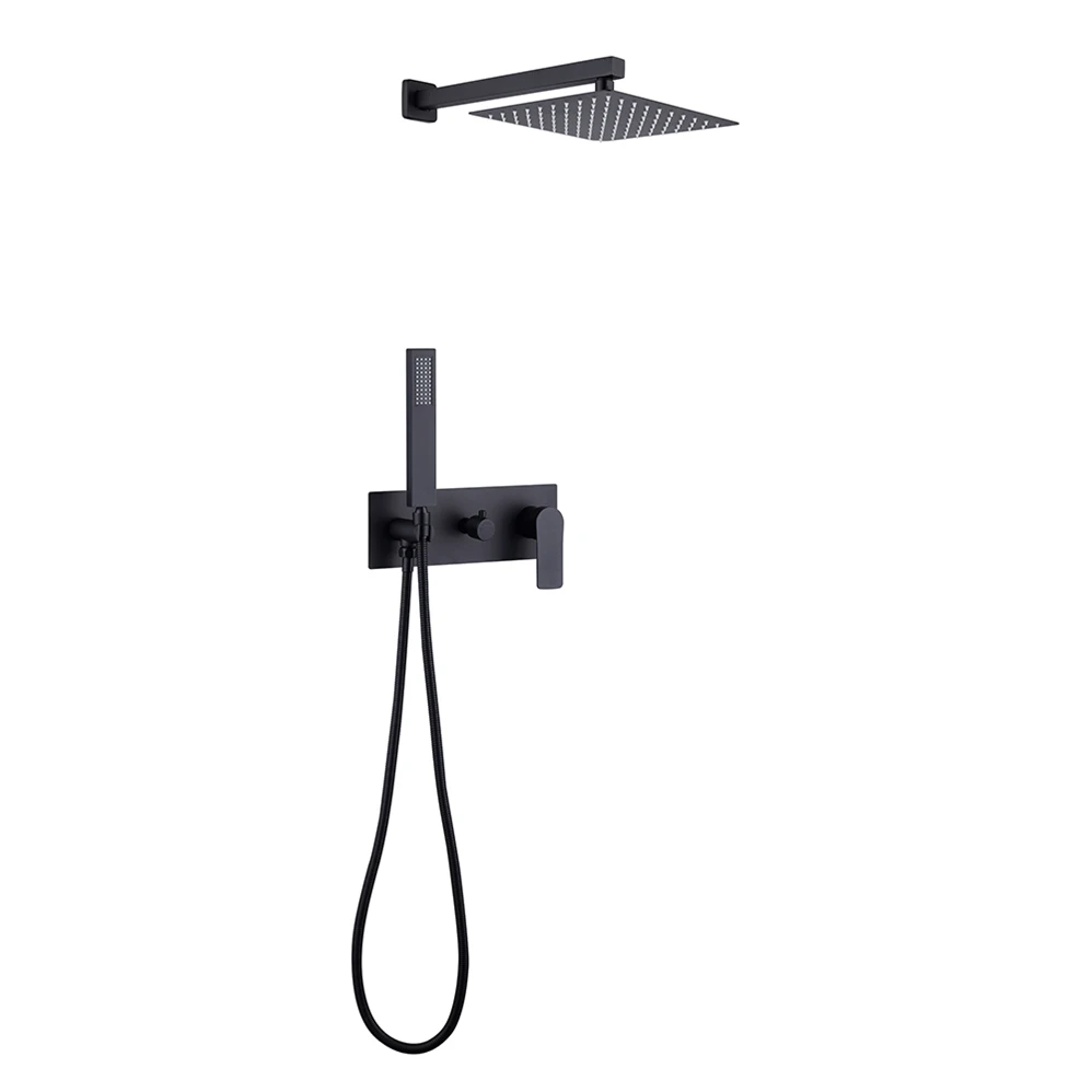 Aqua Gallery Matt Black Finish Single Handle Hot Cold Water Supply Brass In-wall Concealed Bathroom Shower Faucet