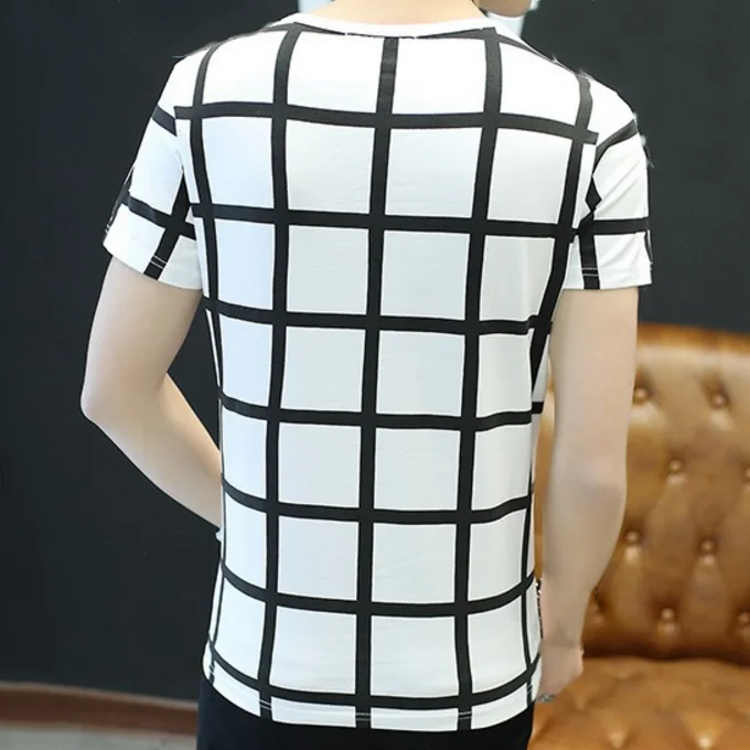 
Cheap Male T Shirts Men Plaid T-shirts Summer Man Printed T-Shirt 
