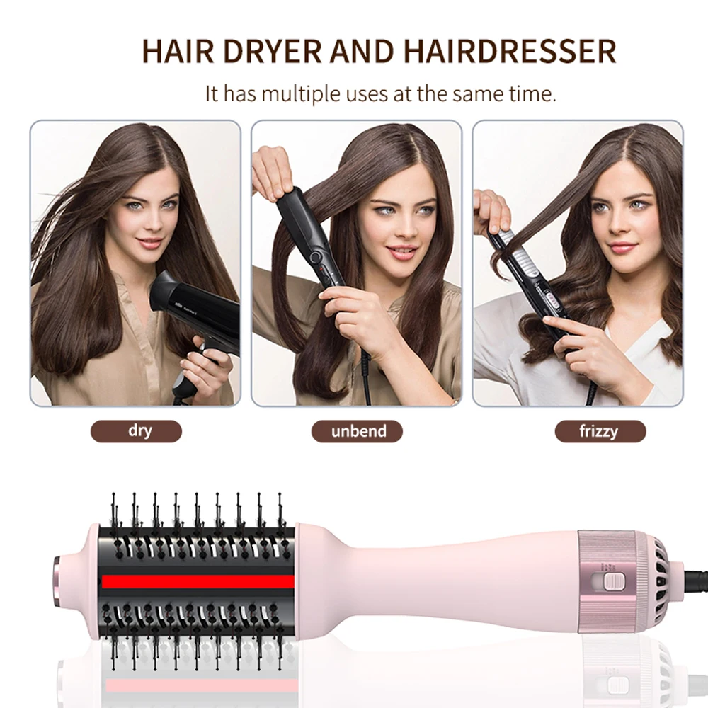 Ulelay Top Seller Factory Hot Sale 3 in 1 PTC and Infrared Rotating Hair Dryer Brush Professional Comb  One Step Hot Air Brush