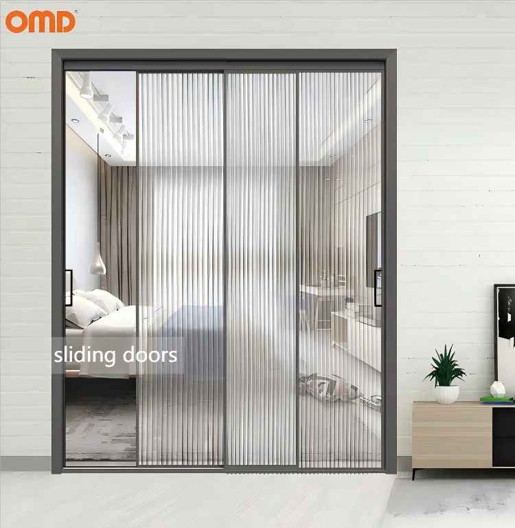 Custom Aluminum Slim Frame Sliding Door Weatherproof Tempered Glass Mute Slide Doors for House Patio Grey