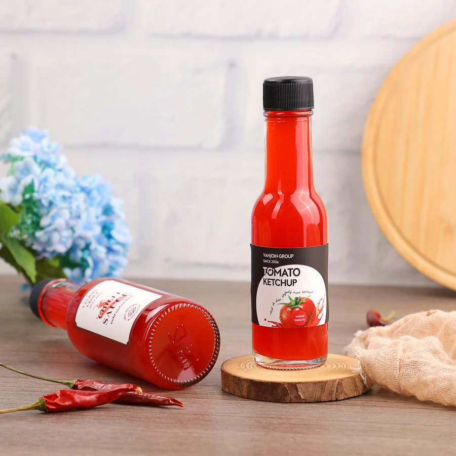 Classic Clear 90/150ml Round Jam Tomato Ketchup Glass Sauce Bottles with Sealed Screw Plastic Lid