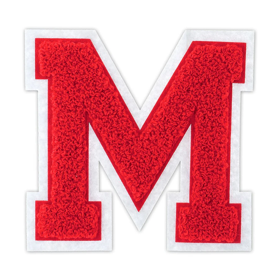 Wholesale Red M Letters Custom Chenille Sew on Patches for Clothing