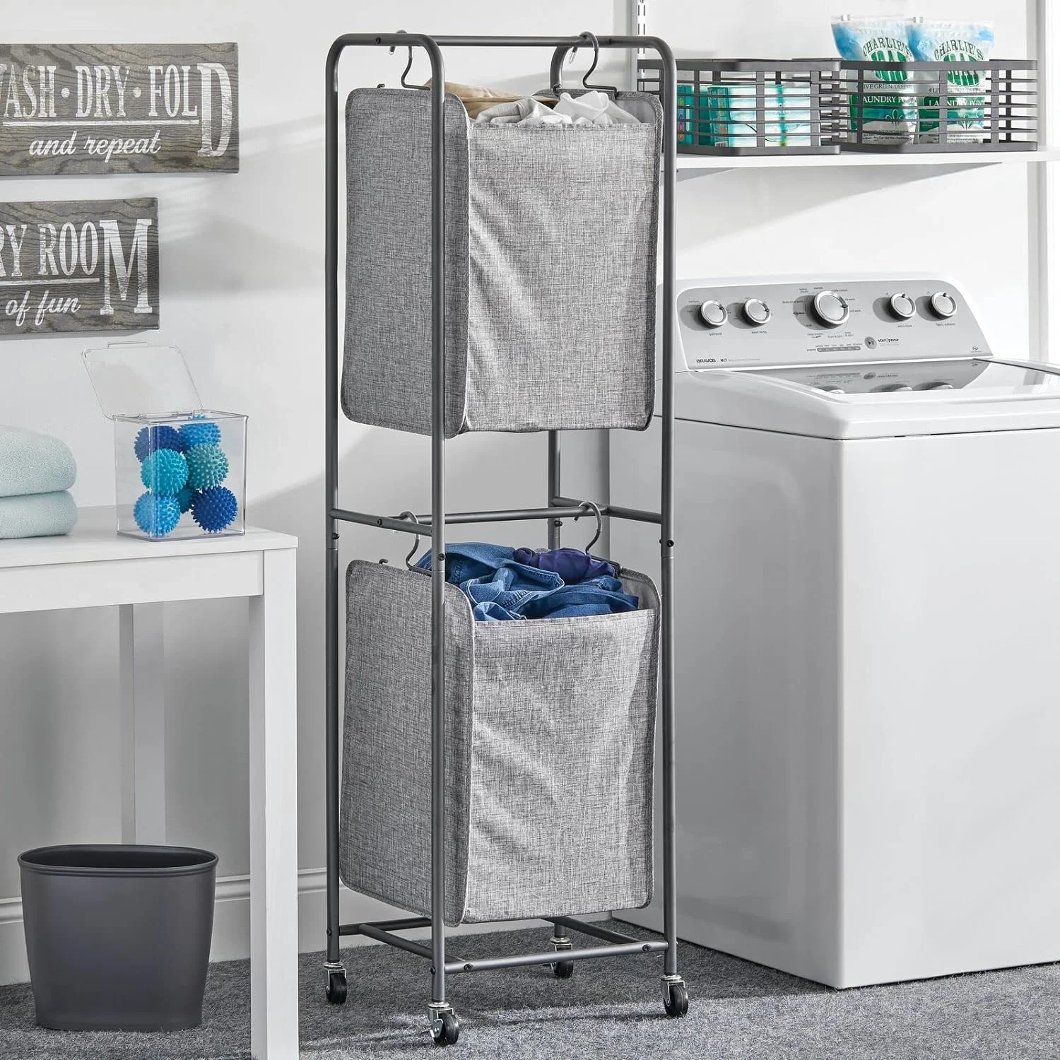 Bathroom Laundry Room Organization 2 Removable Laundry Bags Laundry Hamper Basket With Wheels