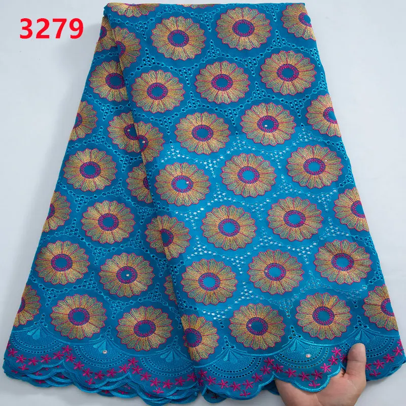 3279 Newly  African Cotton Lace Fabric 2023 Swiss Voile Lace Fabric in Switzerland with Stones for Sewing Bridal Wedding Dress