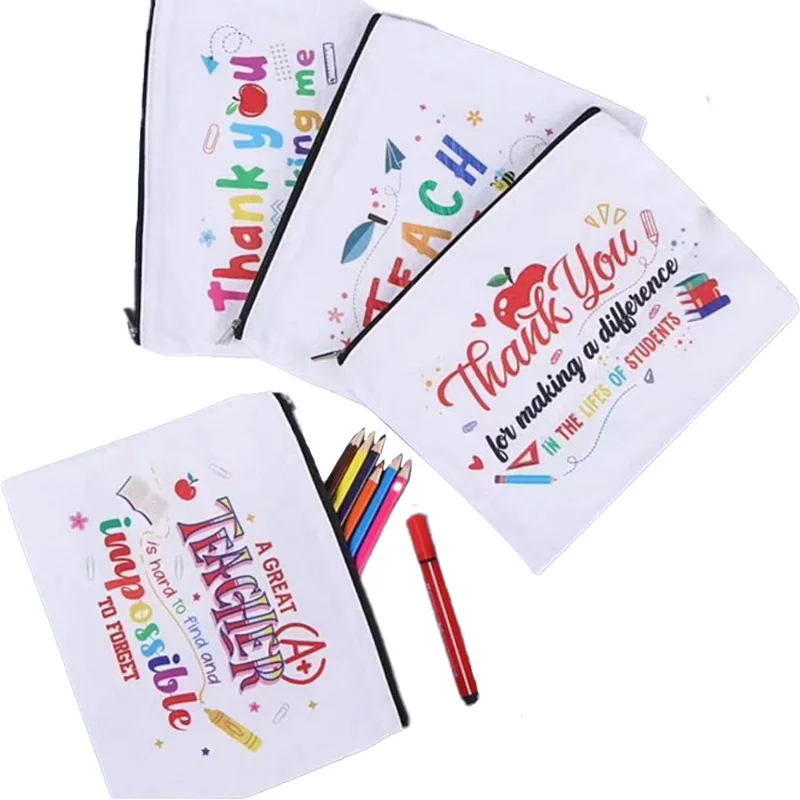 Low Price Wholesale Blank Plain Pencil Pouch Custom Your Print logo Pattern Cosmetic Bags Cotton Canvas Pencil Cases With Zipper