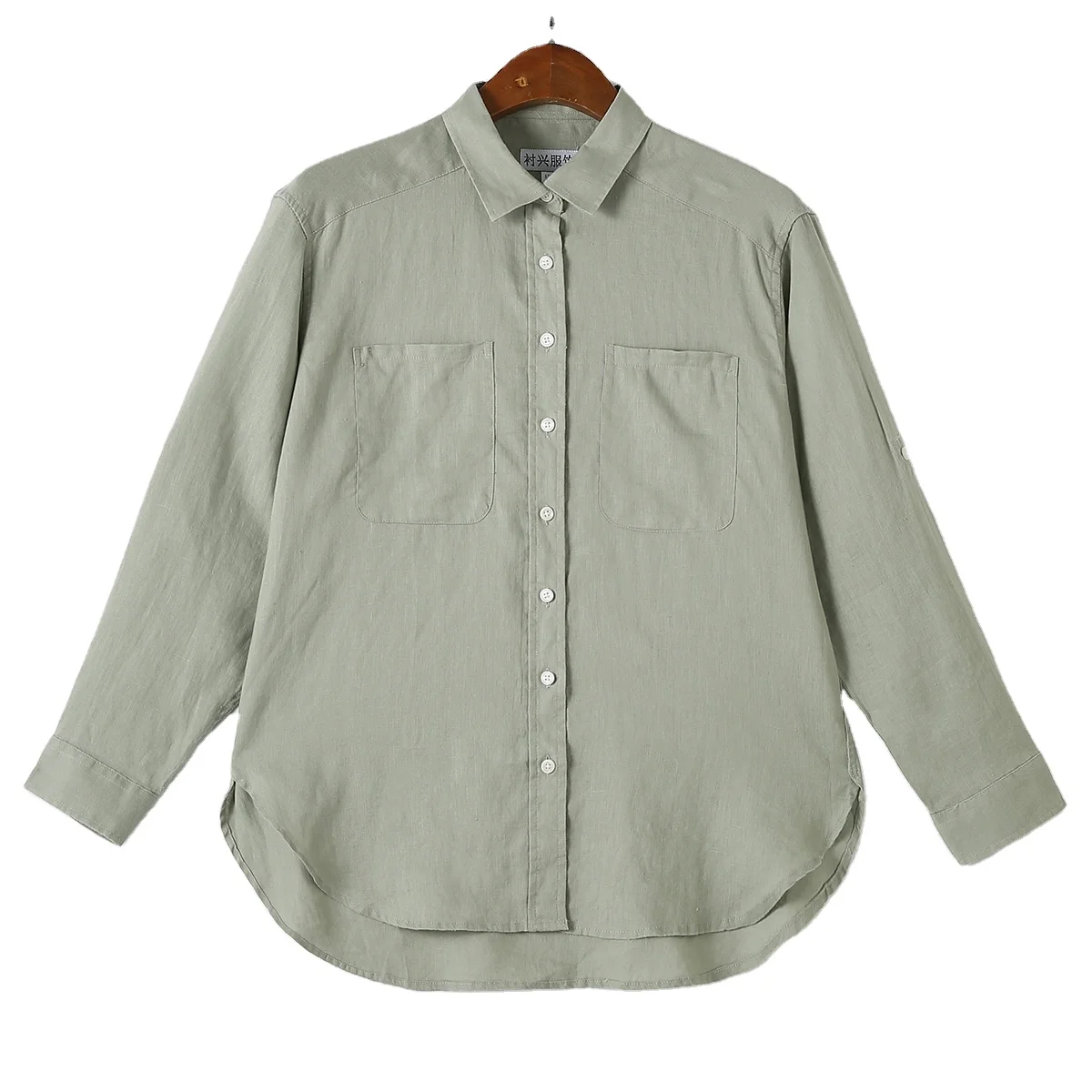 Women Custom  Linen Oversize Pocket Shirts Long Sleeve Linen Shirt for Women