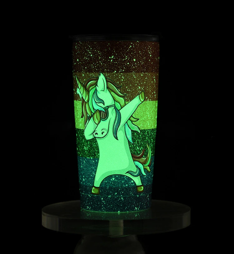 customized glitter stainless steel tumbler cups wholesale double wall white green 20oz glow in the dark tumblers