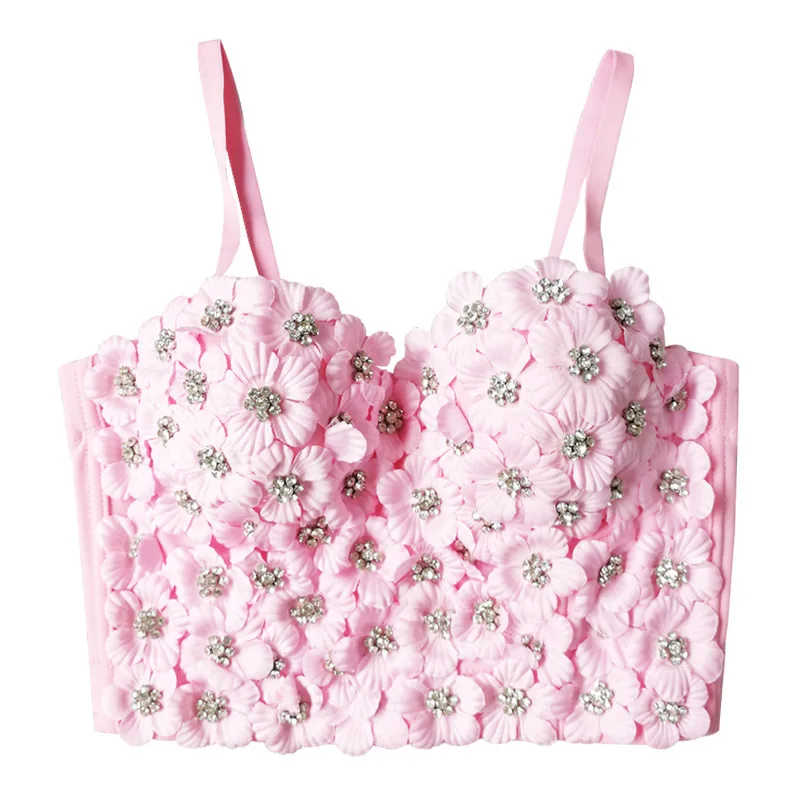 Wholesale floral decor fancy bra ladies women camisole bra top with spaghetti strap for summer costume