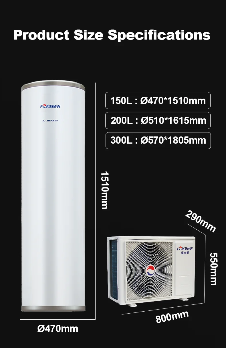 ENERGY SAVING R410A SPLIT AIR SOURCE  HEAT PUMP WATER HEATER WITH REFRIGERANT  R290/134A/R410A SPLIT HEAT PUMP