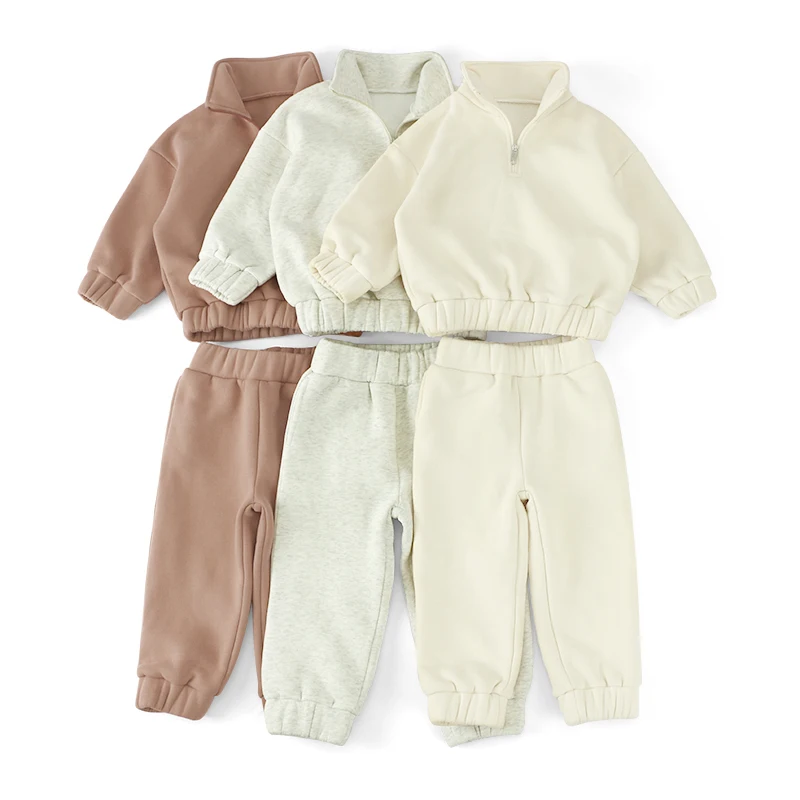 2024 New Arrival Baby Clothes Solid Color Winter Warm Kids Outfits Long Sleeve Cute Baby Girl Clothing Sets