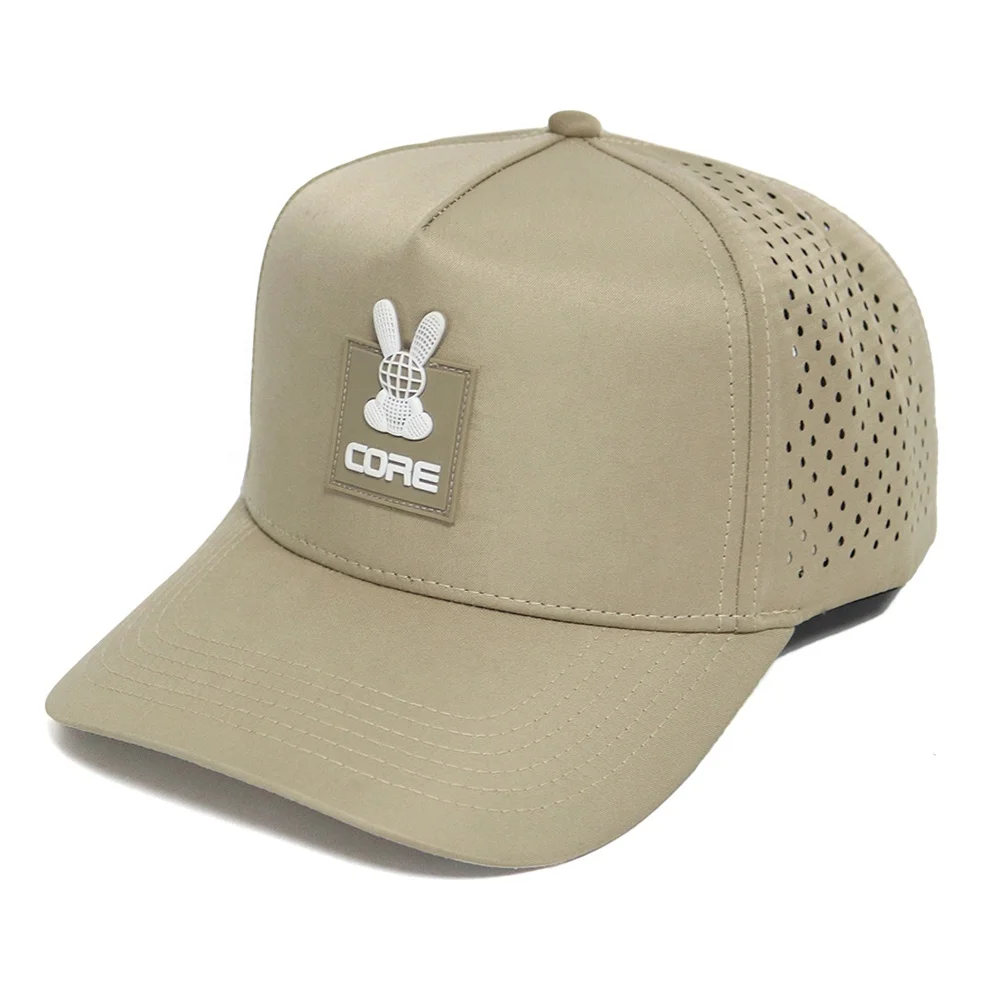Hot selling 5 Panel Sport Baseball Hat,100% Polyester sportHat,Quick Dry Laser Hole khaki trucker hats