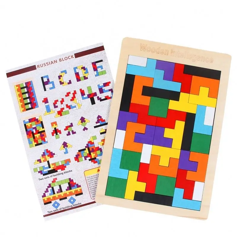 Wooden Puzzle Teasers Toy Tangram Jigsaw Intelligence Colorful Russian puzzle Blocks Game Montessori Educational Toy For Child