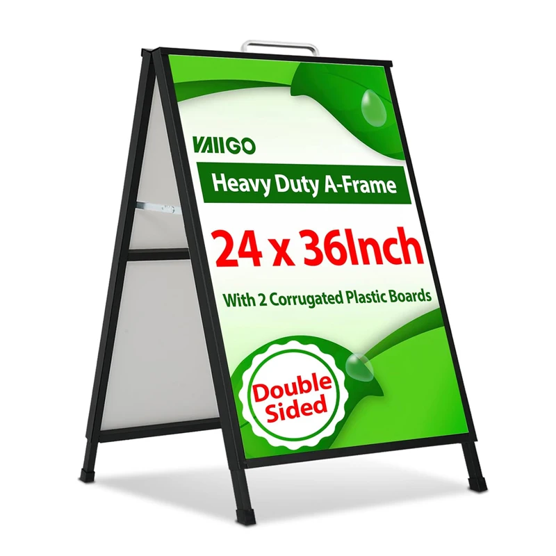 24 x 36 A Frame Sign Portable Folding Sandwich Board with Carry Handle Heavy Duty Slide-in Sidewalk Sign for Outdoor Advertising