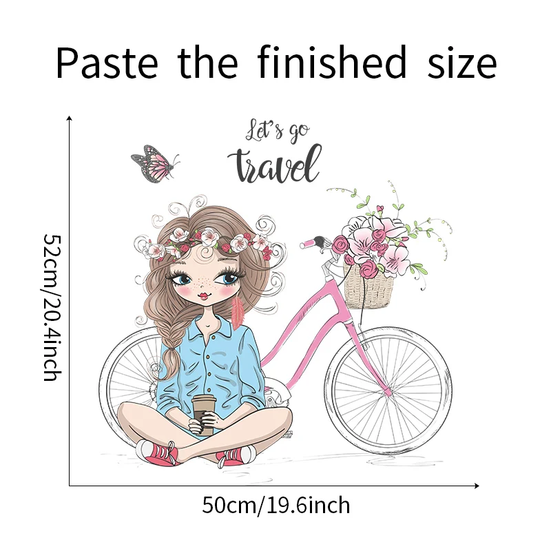 Fashion Beauty Girl Stickers Flowers Bicycle Decorative Wallpaper Creative Bedroom Murals Self Adhesive TV Background Decals