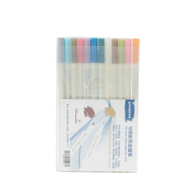 12pc/set Metallic micron pen Detailed marking color Metal marker for album black paper drawing office School supplies Art