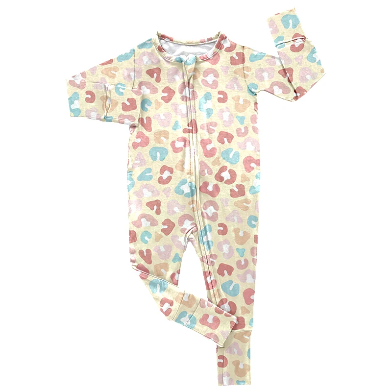 Trending Long Sleeve Romper Bamboo Fabric Custom Print Baby Fold Over Sleeper Wear Boy Girl One Piece Pajamas