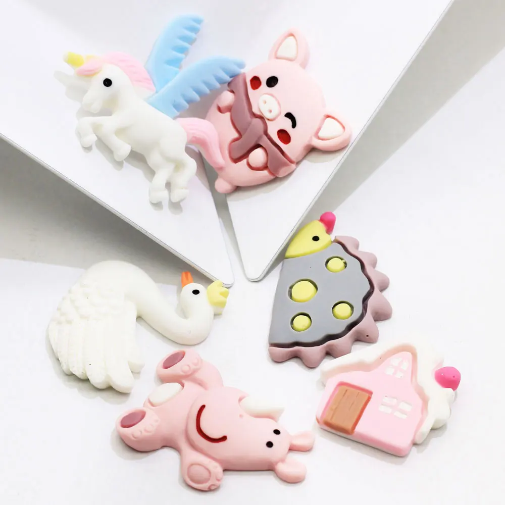  Kawaii Лебедь свинка Ежик носороги с плоским основанием Кабошоны украшения Скрапбукинг рукоделие для телефона украшение волос