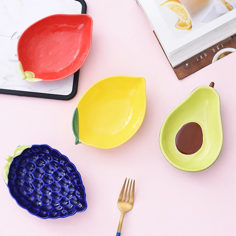 Factory Direct Ceramic Mango Strawberry Grape Avocado Cartoon Fruit Shape Salad Snack Bowl