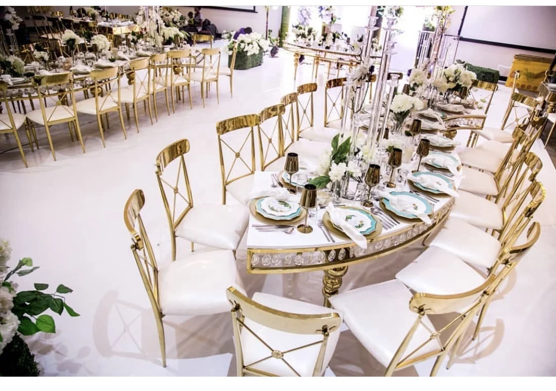 Wedding furniture gold stainless steel luxury wedding banquet chair sets