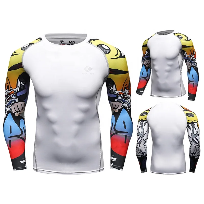 Sublimation polyester sports wear t shirts custom logo printed mma bjj rash guard