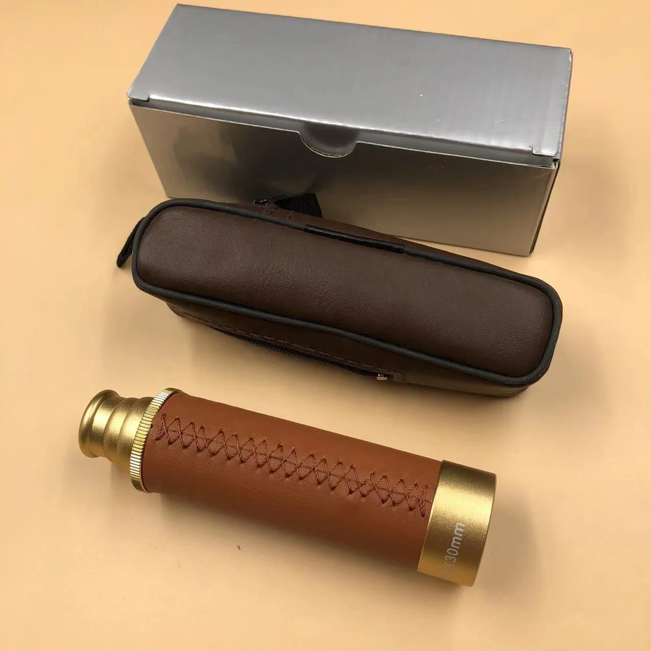 25x30 single barrel looking metal far mirror portable pocket pirate mirror with leather bag gift