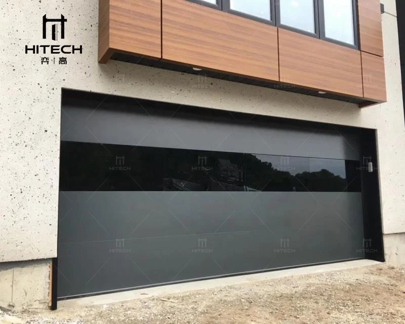 Hitech Factory Price Morden Black Color Glass Panel Electric Remote Automatic Control Insulated Sectional Garage Doors For Homes
