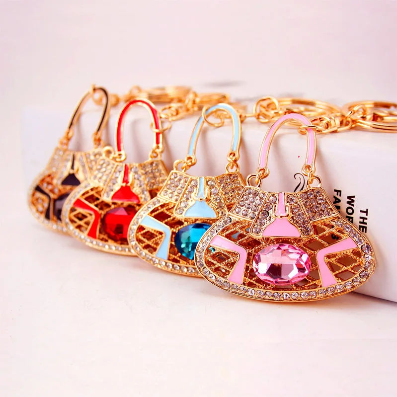Enamel Crystal Heart HandBag Keychains Stylish Purse Bag Buckle Pendant For Car Keyrings key chains holder women