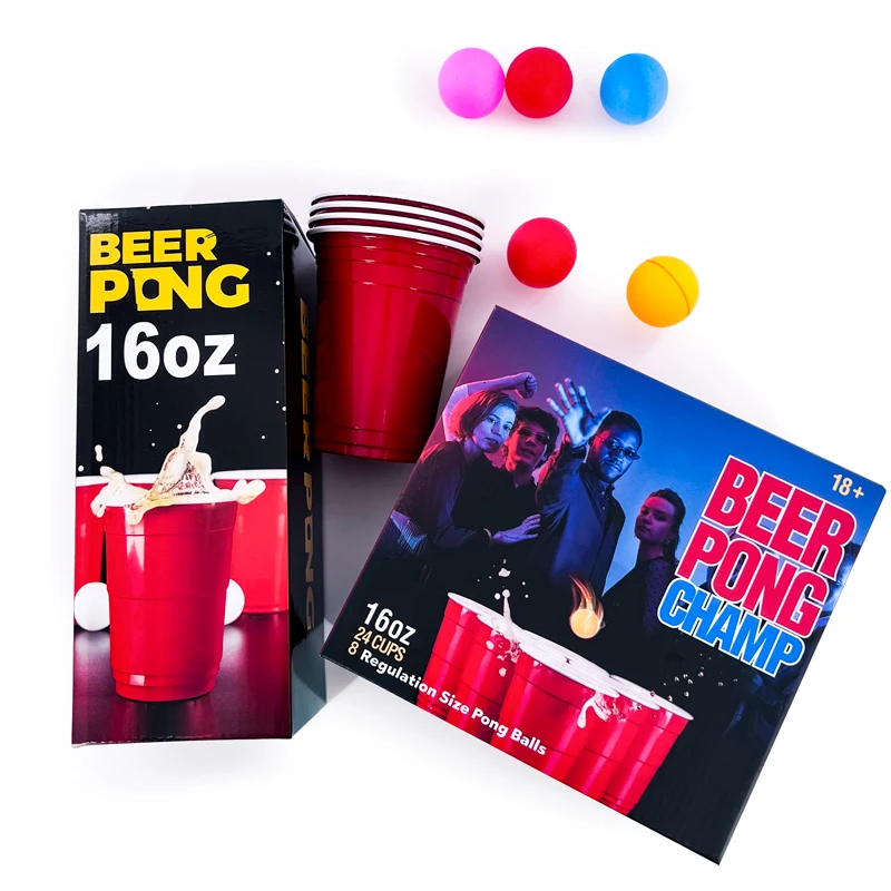 Low MOQ Beer Pong Set Fun Adult Drinking Indoor Game 12  Beer Pong Cups and 8 Yellow Balls