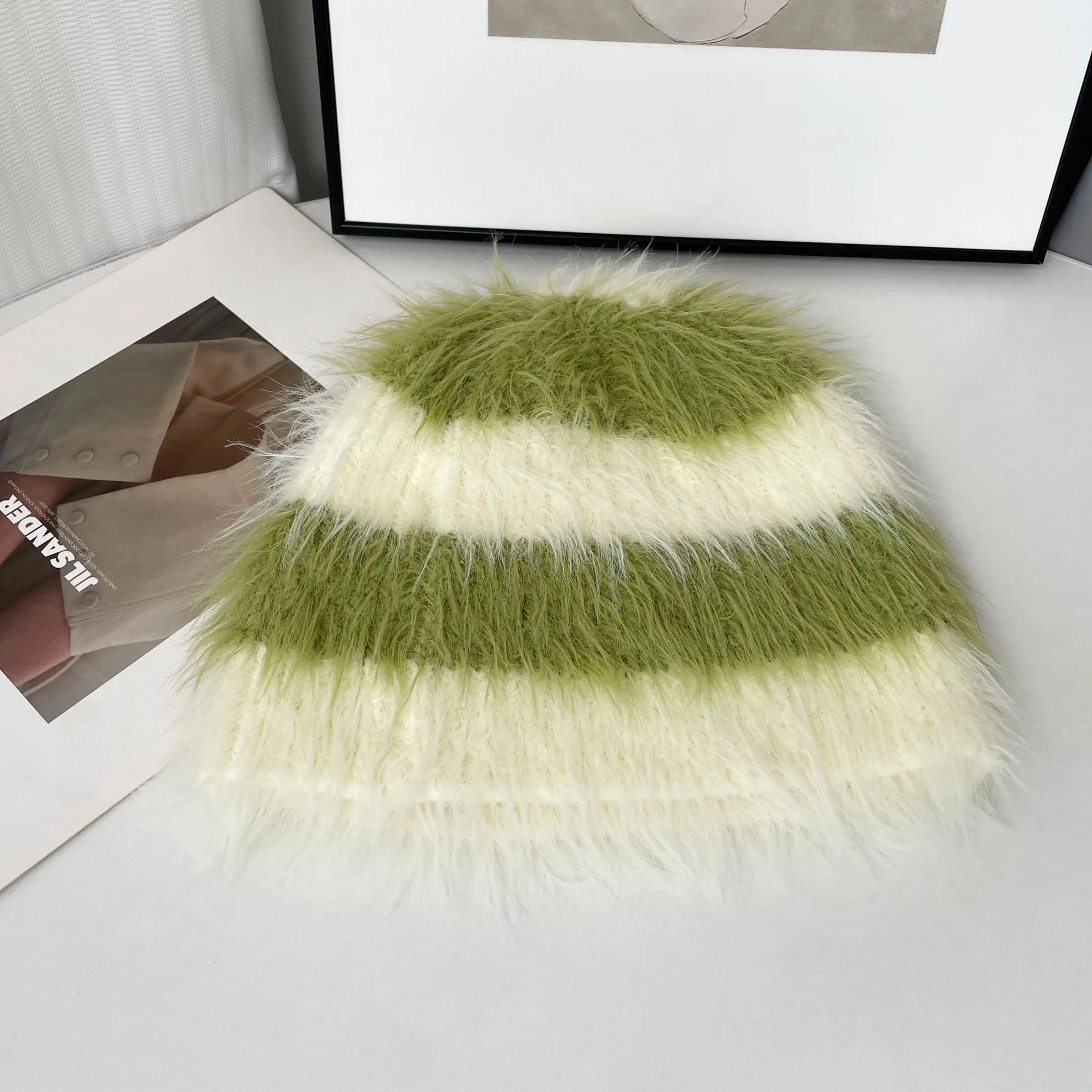 2024 New Winter Hats For Women Mink Hair Thick Striped Hat Warm In Winter