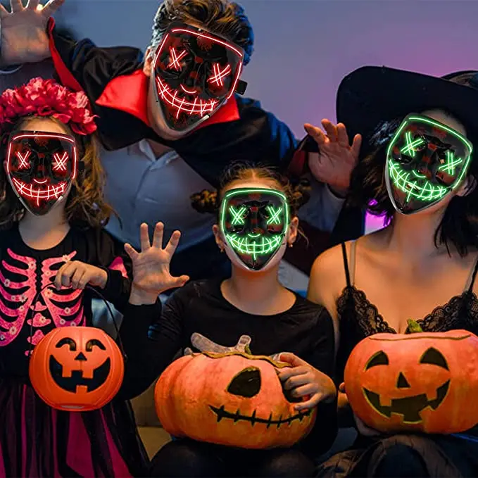 3 Lighting Modes Light Up Scary Hacker Led Purge Halloween Face Mask for Festival Cosplay Halloween Costume Masquerade Parties
