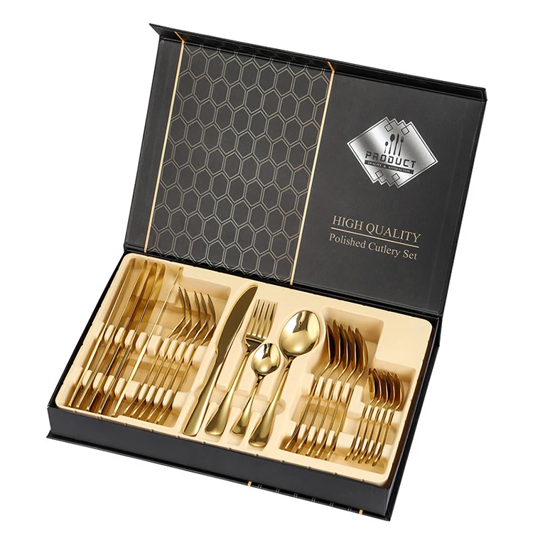 Hot Selling 24-PCS Steel Stainless Cutlery Set with Premium Gift Box,Include Knife/Fork/Spoon for Restaurant Party