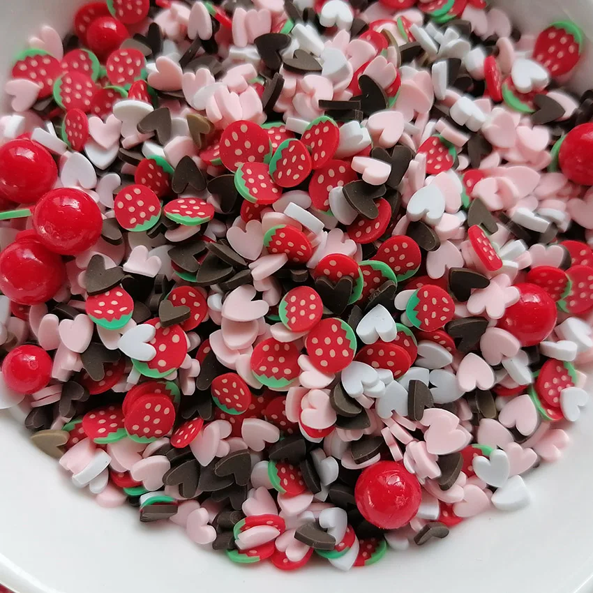 1KG DIY Craft Slime Sprinkles Valentine Heart Polymer Clay Slices Strawberry Acrylic Beads Polymer Clay Sprinkles