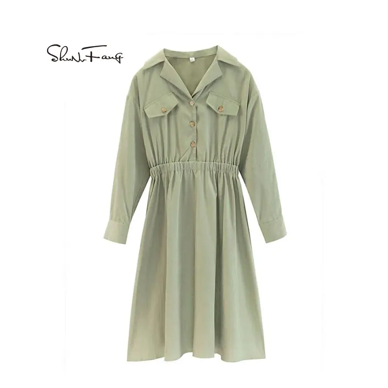 Shunufang Designer V Neck Solid A-line Female Clothes Women career dress office Ladies Office Wear Dresses for Lady