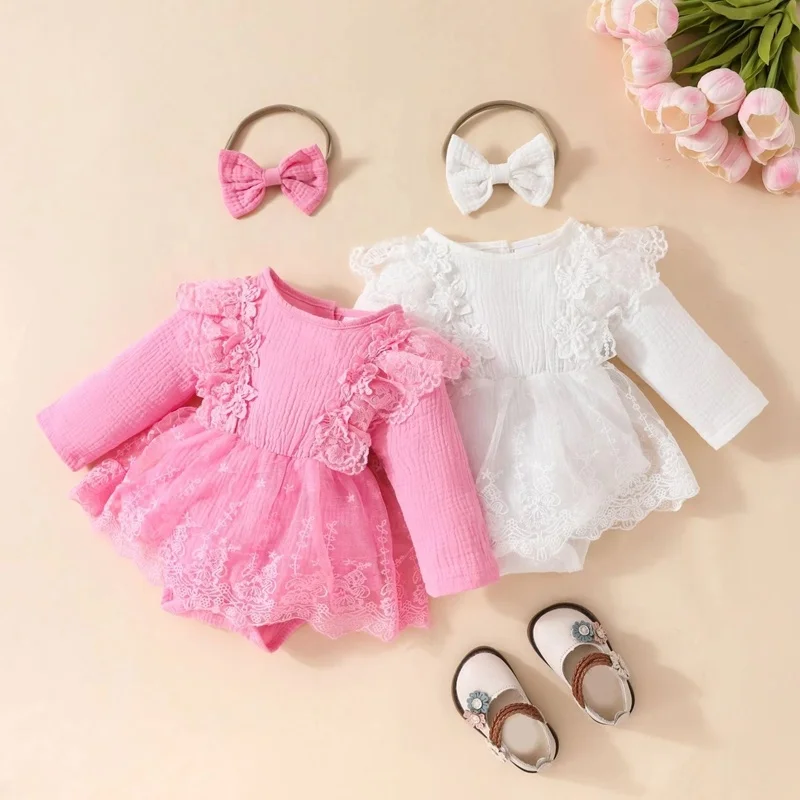 Fall 1 2 Year Lace Romper Children Bodysuit Infant Jumpsuit Baby Dresses 0-12 Months Kids Clothing Girls Frock Baby Girl Clothes