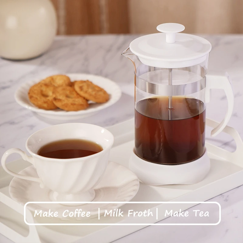 Hensin Stainless Steel Filter Tea Hand Brewed Coffee Pot Plastic Heat Resistant High Borosilicate French Press Pot For Coffee