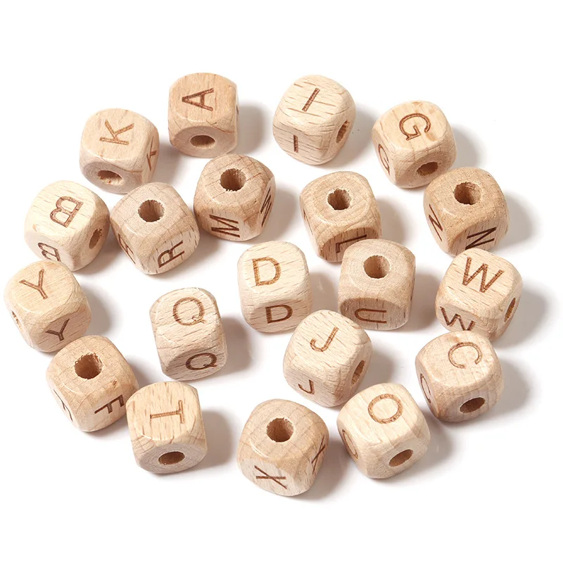 12mm 26pcs/bag square Alphabet beads grass tree Wood letter Beads for Birthday gift making