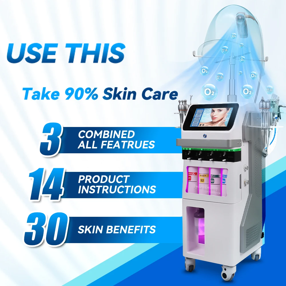 2+12 IN 1 Oxygen Therapy Facial Machine 14 Function Portable Dome Mask Face Care Anti-aging Skin Rejuvenation Beauty Equipment