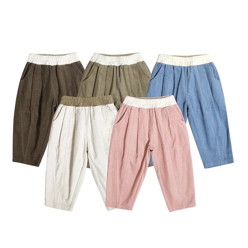 Новые поступления 2024 дизайн милые длинные вельветовые брюки для малышей с эластичной талией Зимние теплые детские штаны девочек