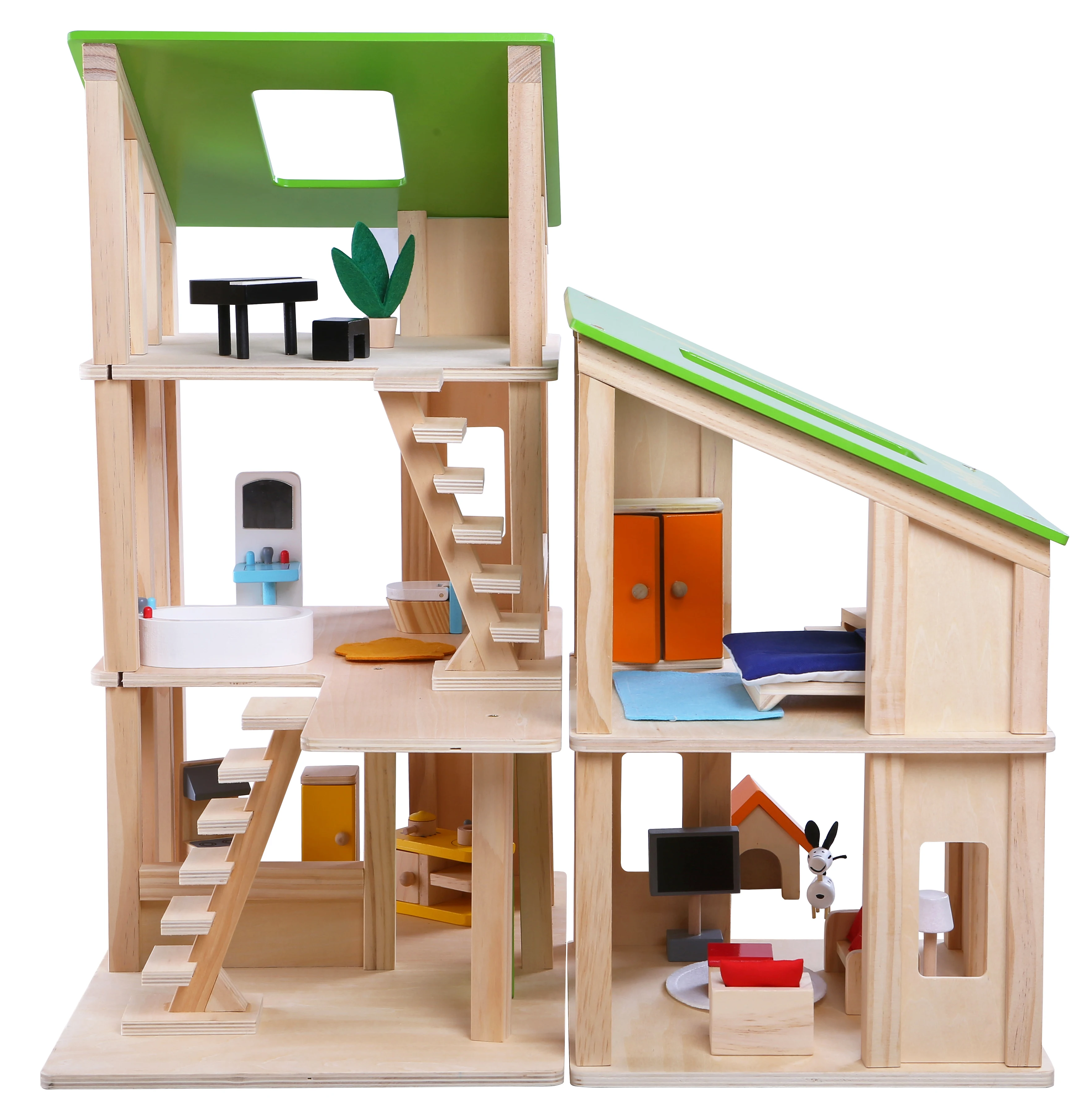 Montessori Toy Wooden Dollhouse Toys Three Tayers Wooden Modern Doll House for Toddler