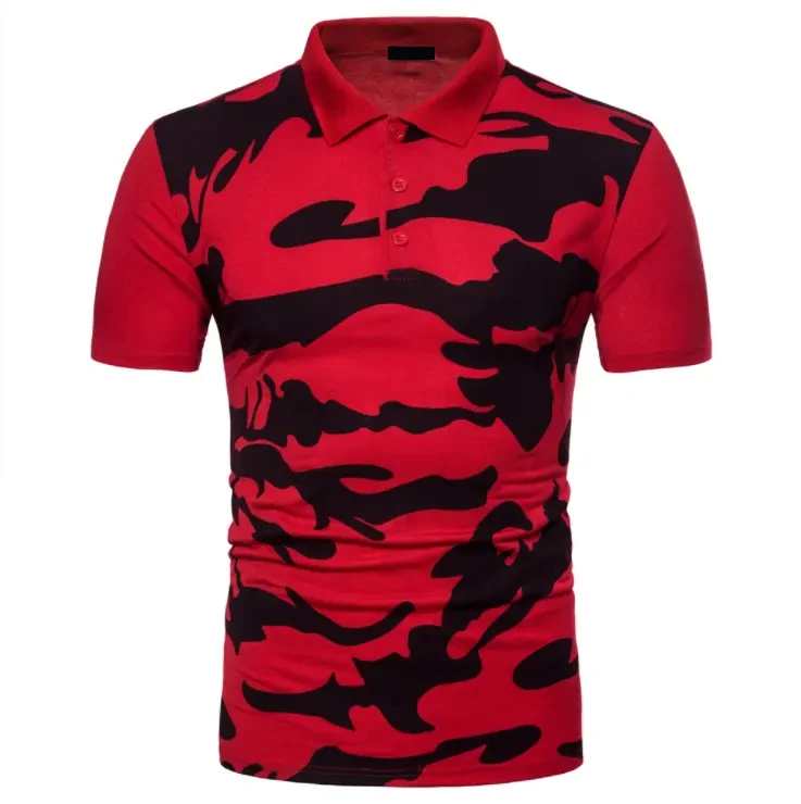 OEM Polyester Cotton Blend Cool Camouflage Printing Logo Turn Down Collar T-Shirt Comfortable Breathable Men Sport Polo Shirt