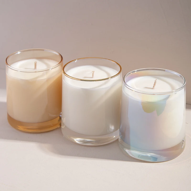 Colorful Electroplate Glass Jar Scented Candle Smokeless Air Purification Soy Wax Candle For Stress Relief