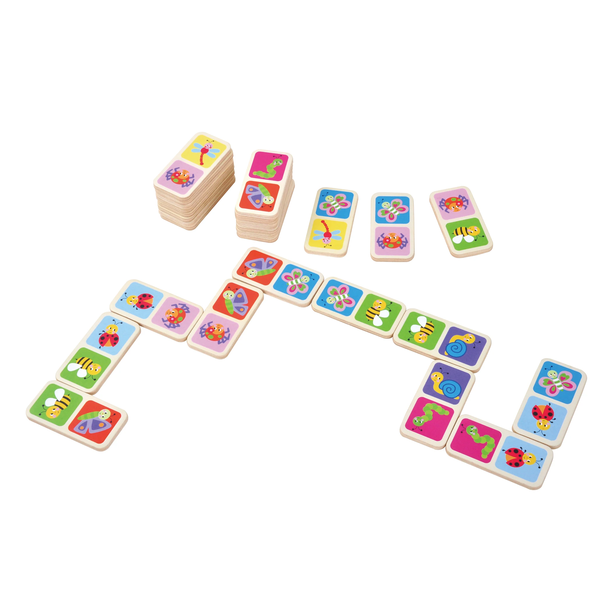 Wooden Montesorri 28 pcs Insect design Domino Game Wood Educational Toys For Kids