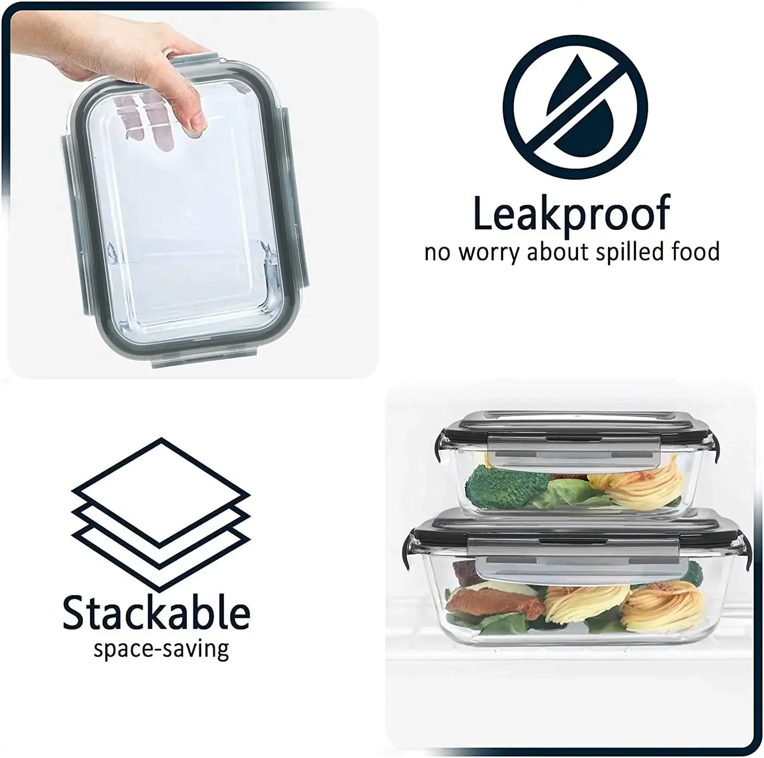 Glass Food Storage Glass Meal Prep Containers Baking Containers Set with Locking Lids