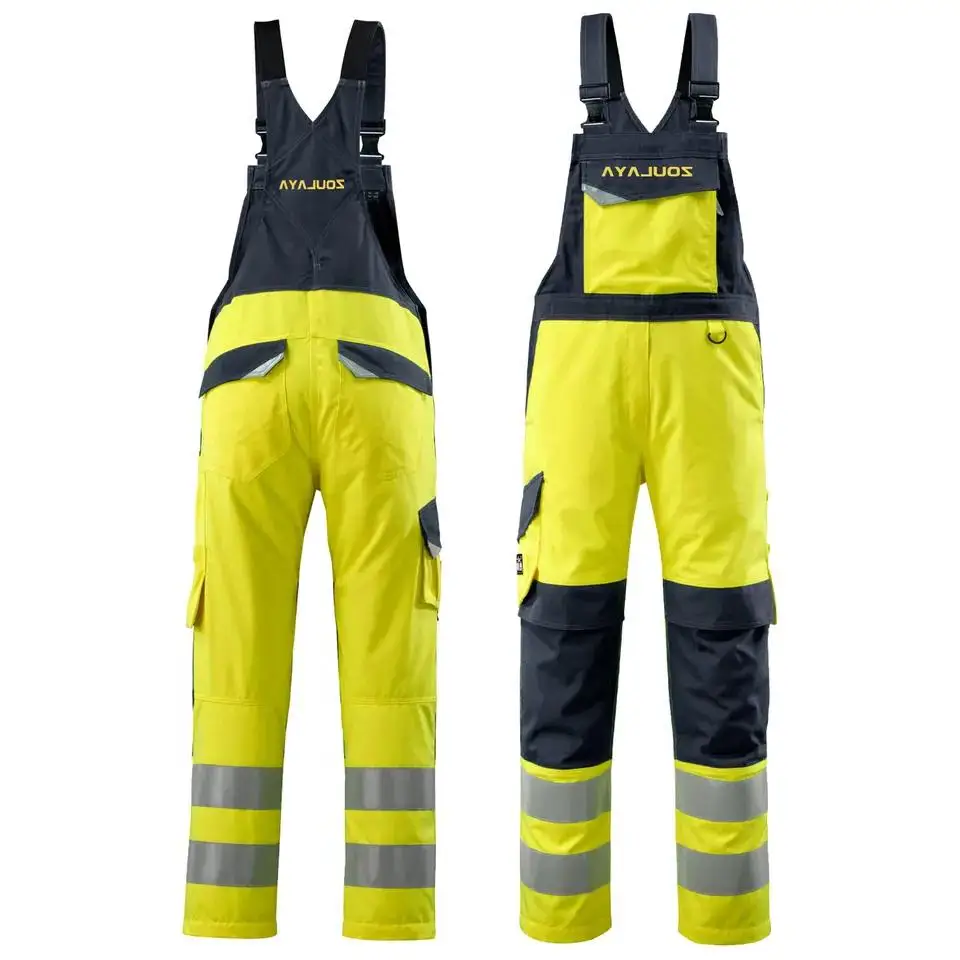 HF OEM Factory Price Reflective Split Worker wear Safety Work High Visibility Bib pants Ski Men Suspenders Bib pants