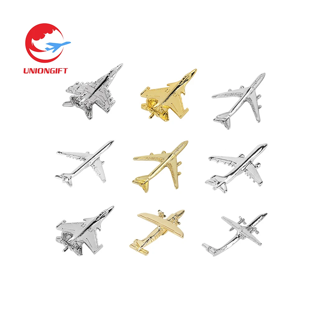 Free sample design souvenir aircraft shape aviation gifts zinc alloy 3d wing brooch pin custom made metal airplane lapel pin