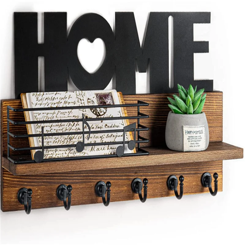 Почтовый Органайзер настенное крепление и полка для ключей с 6 прочными крючками декоративным элементом из черного металла украшения дома в подъезде