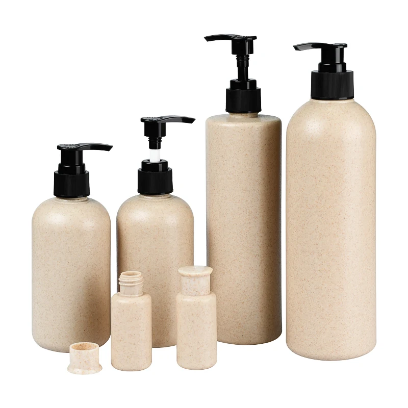 Recyclable biodegradable straw plastic bottle 100ml 150ml 200ml 250ml 500ml with black lotion pump dispenser